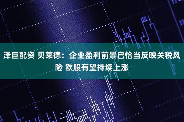 泽巨配资 贝莱德：企业盈利前景已恰当反映关税风险 欧股有望持续上涨